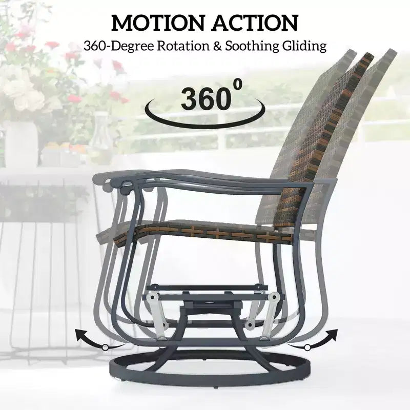 Wicker Rattan Swivel Patio Glider Chair Set of 2, Outdoor Glider Chair with Steel Frame, High Back