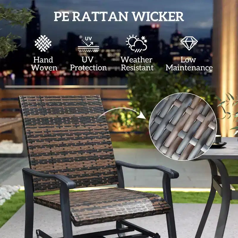 Wicker Rattan Swivel Patio Glider Chair Set of 2, Outdoor Glider Chair with Steel Frame, High Back