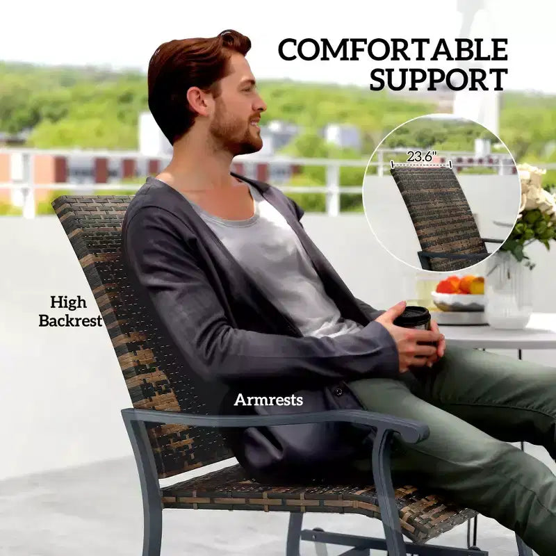 Wicker Rattan Swivel Patio Glider Chair Set of 2, Outdoor Glider Chair with Steel Frame, High Back
