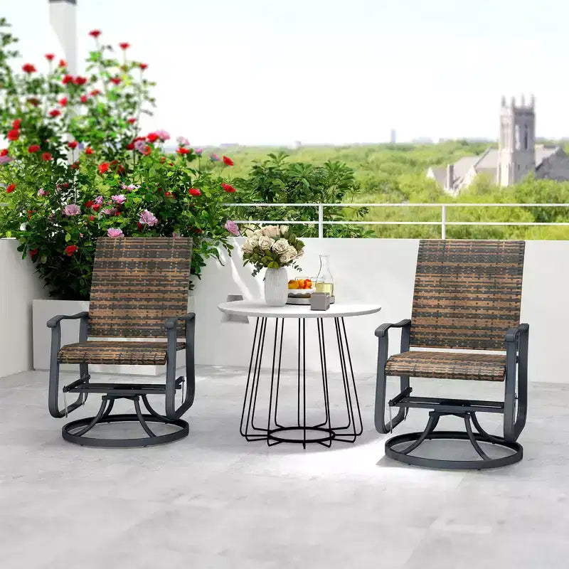Wicker Rattan Swivel Patio Glider Chair Set of 2, Outdoor Glider Chair with Steel Frame, High Back