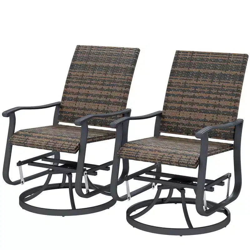 Wicker Rattan Swivel Patio Glider Chair Set of 2, Outdoor Glider Chair with Steel Frame, High Back