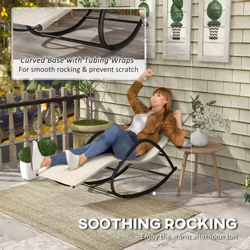 Rocking Chair, Zero Gravity Patio Chaise Sun Lounger, Outdoor Rocker, UV Water Resistant, Pillow for Sunbathing, Lawn, Garden or Pool