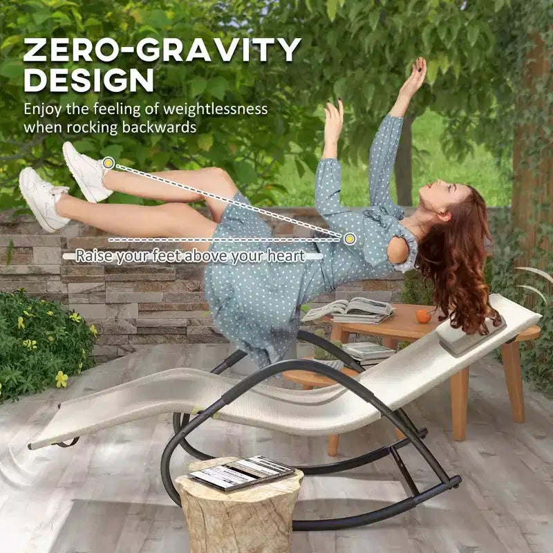 Rocking Chair, Zero Gravity Patio Chaise Sun Lounger, Outdoor Rocker, UV Water Resistant, Pillow for Sunbathing, Lawn, Garden or Pool