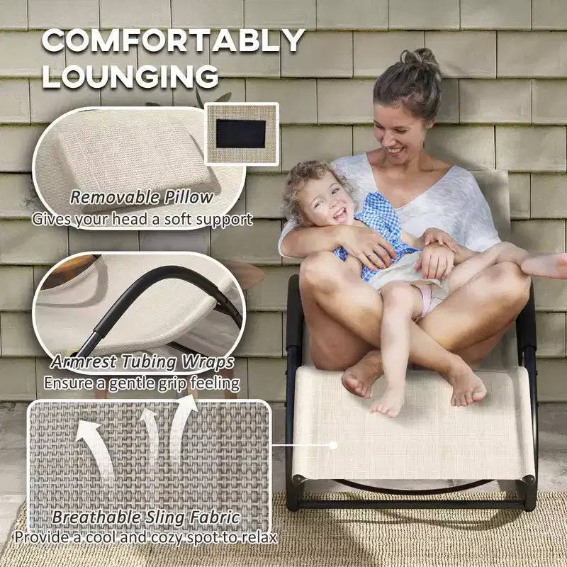 Rocking Chair, Zero Gravity Patio Chaise Sun Lounger, Outdoor Rocker, UV Water Resistant, Pillow for Sunbathing, Lawn, Garden or Pool