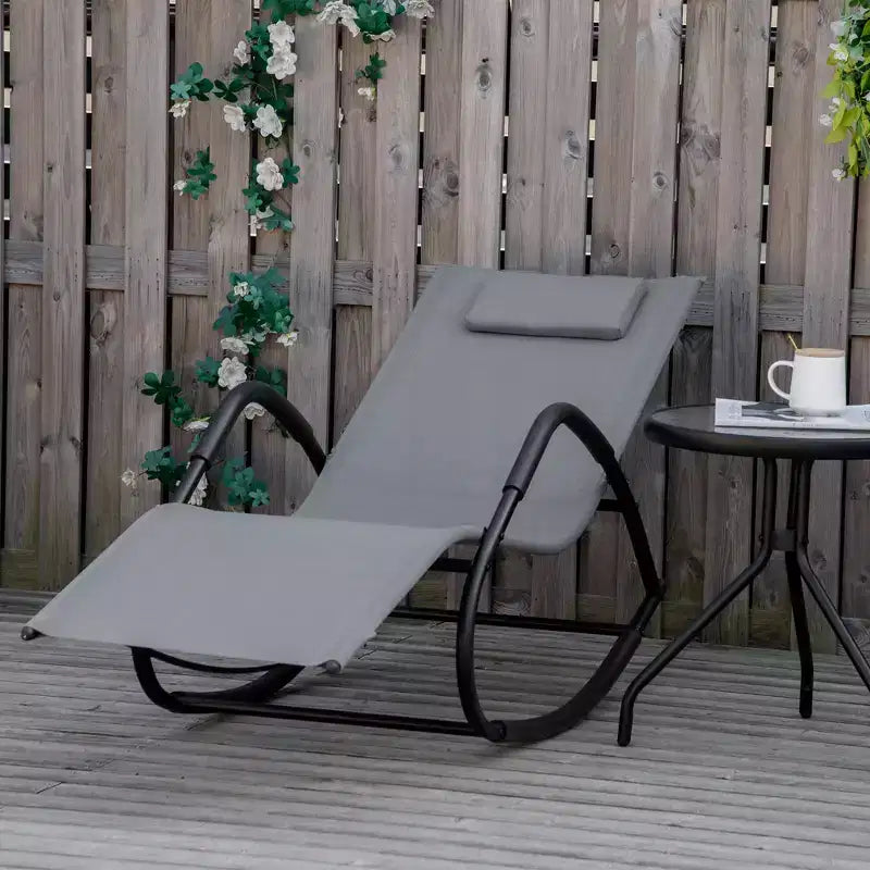 Rocking Chair, Zero Gravity Patio Chaise Sun Lounger, Outdoor Rocker, UV Water Resistant, Pillow for Sunbathing, Lawn, Garden or Pool