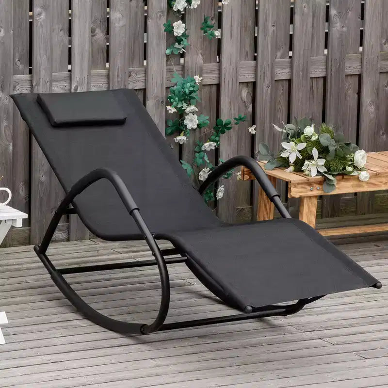 Rocking Chair, Zero Gravity Patio Chaise Sun Lounger, Outdoor Rocker, UV Water Resistant, Pillow for Sunbathing, Lawn, Garden or Pool