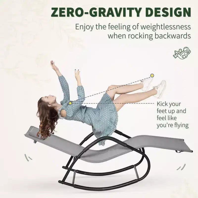 Rocking Chair, Zero Gravity Patio Chaise Sun Lounger, Outdoor Rocker, UV Water Resistant, Pillow for Sunbathing, Lawn, Garden or Pool