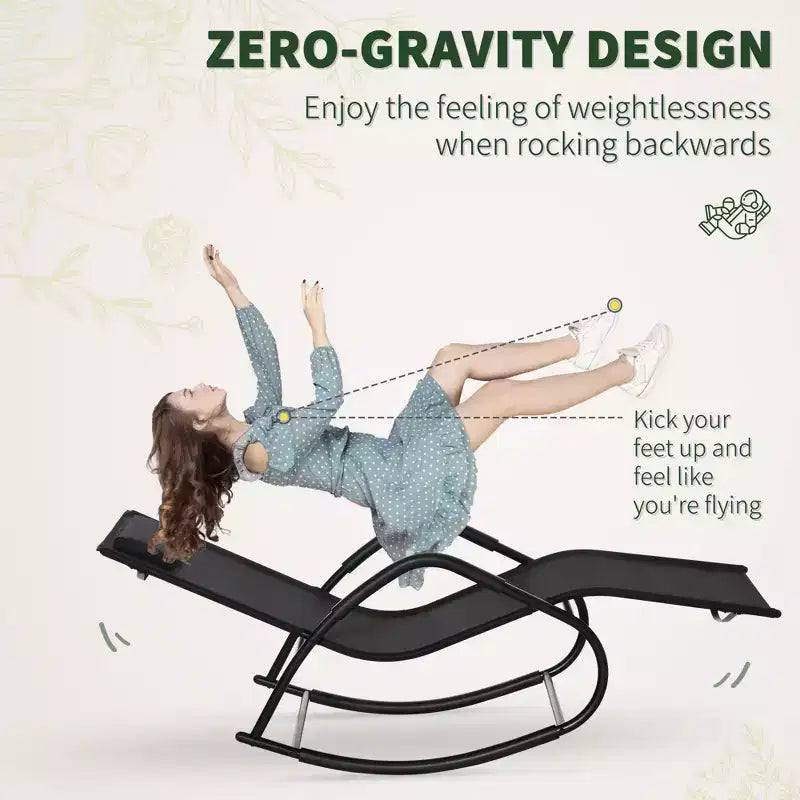 Rocking Chair, Zero Gravity Patio Chaise Sun Lounger, Outdoor Rocker, UV Water Resistant, Pillow for Sunbathing, Lawn, Garden or Pool