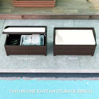 Outdoor Wicker Storage Bench with Storage & Cushion