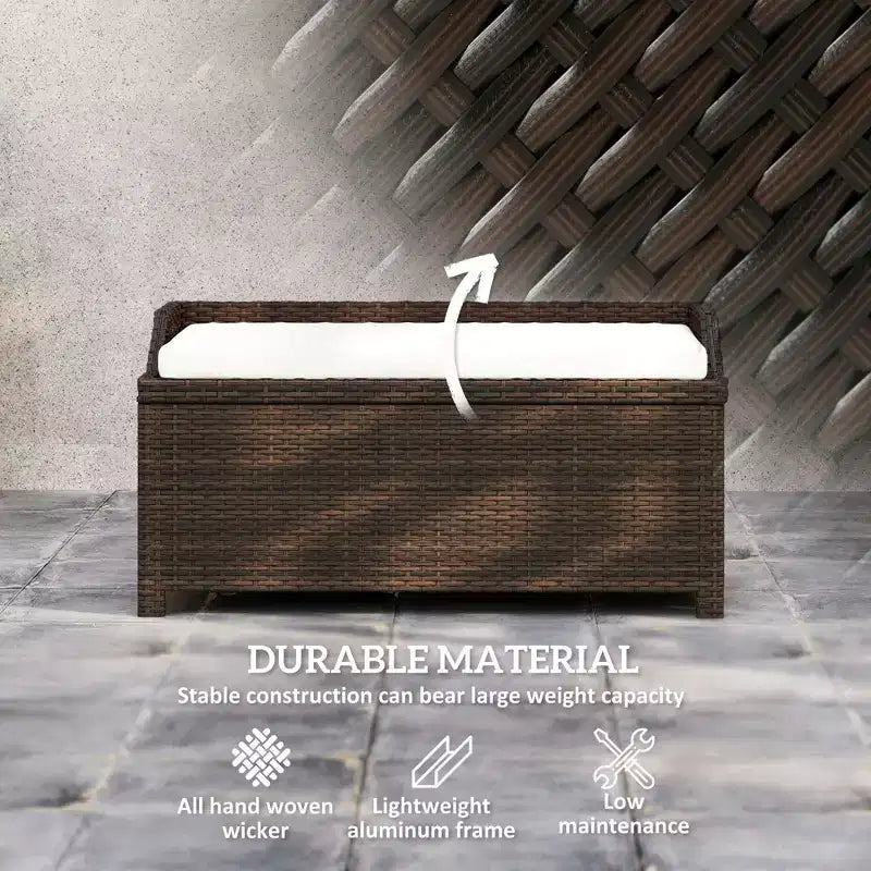 Outdoor Wicker Storage Bench with Storage & Cushion