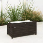 Outdoor Wicker Storage Bench with Storage & Cushion