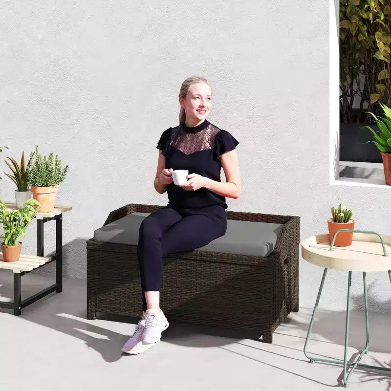 Outdoor Wicker Storage Bench with Storage & Cushion