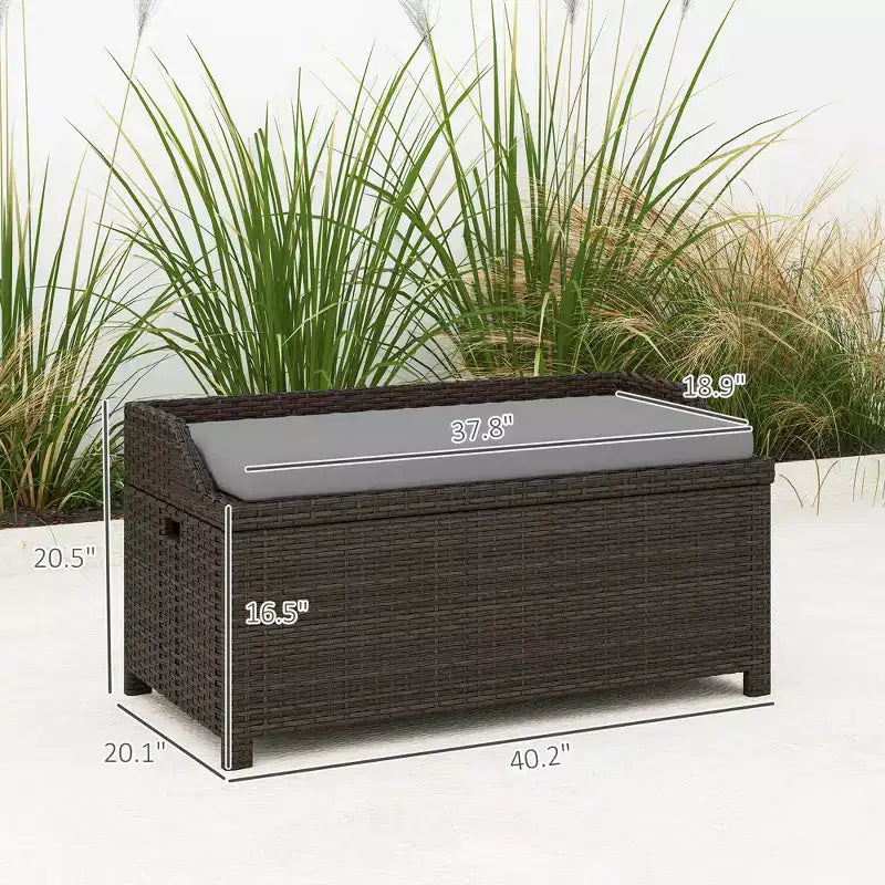 Outdoor Wicker Storage Bench with Storage & Cushion