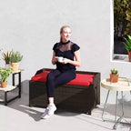 Outdoor Wicker Storage Bench with Storage & Cushion