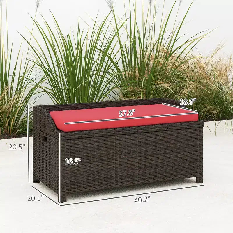 Outdoor Wicker Storage Bench with Storage & Cushion
