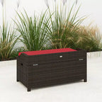Outdoor Wicker Storage Bench with Storage & Cushion
