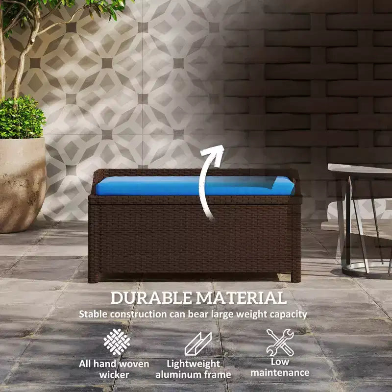 Outdoor Wicker Storage Bench with Storage & Cushion