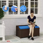 Outdoor Wicker Storage Bench with Storage & Cushion