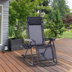 Outdoor Rocking Chairs, Foldable Reclining Zero Gravity Lounge Rocker with Pillow, Cup & Phone Holder, Combo Design with Folding Legs