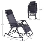 Outdoor Rocking Chairs, Foldable Reclining Zero Gravity Lounge Rocker with Pillow, Cup & Phone Holder, Combo Design with Folding Legs