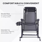 Outdoor Rocking Chairs, Foldable Reclining Zero Gravity Lounge Rocker with Pillow, Cup & Phone Holder, Combo Design with Folding Legs