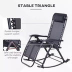Outdoor Rocking Chairs, Foldable Reclining Zero Gravity Lounge Rocker with Pillow, Cup & Phone Holder, Combo Design with Folding Legs