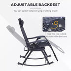 Outdoor Rocking Chairs, Foldable Reclining Zero Gravity Lounge Rocker with Pillow, Cup & Phone Holder, Combo Design with Folding Legs