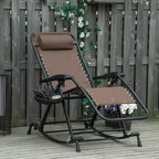 Outdoor Rocking Chairs, Foldable Reclining Zero Gravity Lounge Rocker with Pillow, Cup & Phone Holder, Combo Design with Folding Legs