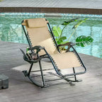 Outdoor Rocking Chairs, Foldable Reclining Zero Gravity Lounge Rocker with Pillow, Cup & Phone Holder, Combo Design with Folding Legs