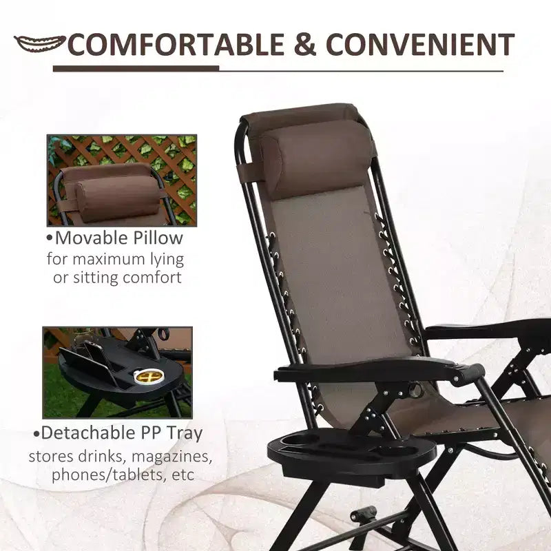 Outdoor Rocking Chairs, Foldable Reclining Zero Gravity Lounge Rocker with Pillow, Cup & Phone Holder, Combo Design with Folding Legs