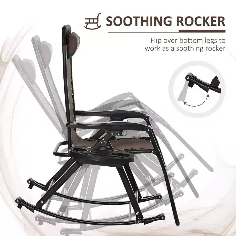 Outdoor Rocking Chairs, Foldable Reclining Zero Gravity Lounge Rocker with Pillow, Cup & Phone Holder, Combo Design with Folding Legs