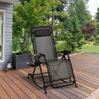 Outdoor Rocking Chairs, Foldable Reclining Zero Gravity Lounge Rocker with Pillow, Cup & Phone Holder, Combo Design with Folding Legs