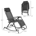 Outdoor Rocking Chairs, Foldable Reclining Zero Gravity Lounge Rocker with Pillow, Cup & Phone Holder, Combo Design with Folding Legs