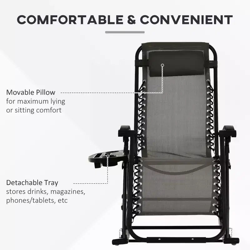 Outdoor Rocking Chairs, Foldable Reclining Zero Gravity Lounge Rocker with Pillow, Cup & Phone Holder, Combo Design with Folding Legs