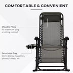 Outdoor Rocking Chairs, Foldable Reclining Zero Gravity Lounge Rocker with Pillow, Cup & Phone Holder, Combo Design with Folding Legs