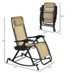 Outdoor Rocking Chairs, Foldable Reclining Zero Gravity Lounge Rocker with Pillow, Cup & Phone Holder, Combo Design with Folding Legs