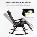 Outdoor Rocking Chairs, Foldable Reclining Zero Gravity Lounge Rocker with Pillow, Cup & Phone Holder, Combo Design with Folding Legs