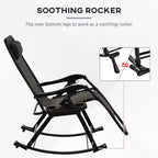 Outdoor Rocking Chairs, Foldable Reclining Zero Gravity Lounge Rocker with Pillow, Cup & Phone Holder, Combo Design with Folding Legs