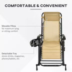 Outdoor Rocking Chairs, Foldable Reclining Zero Gravity Lounge Rocker with Pillow, Cup & Phone Holder, Combo Design with Folding Legs