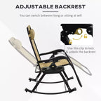 Outdoor Rocking Chairs, Foldable Reclining Zero Gravity Lounge Rocker with Pillow, Cup & Phone Holder, Combo Design with Folding Legs
