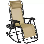 Outdoor Rocking Chairs, Foldable Reclining Zero Gravity Lounge Rocker with Pillow, Cup & Phone Holder, Combo Design with Folding Legs