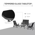 4 Pieces Gliders Set, Outdoor Furniture Sets with 2-Person Glider Patio Bench, Single Sling Chair and Glass Coffee Table for Backyard, Lawn and Garden