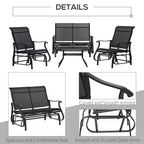 4 Pieces Gliders Set, Outdoor Furniture Sets with 2-Person Glider Patio Bench, Single Sling Chair and Glass Coffee Table for Backyard, Lawn and Garden