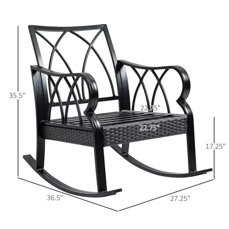 2 Piece Outdoor Wicker Rocking Chairs Rattan Porch Rockers with Cushions, Aluminum Frame for Garden, Patio