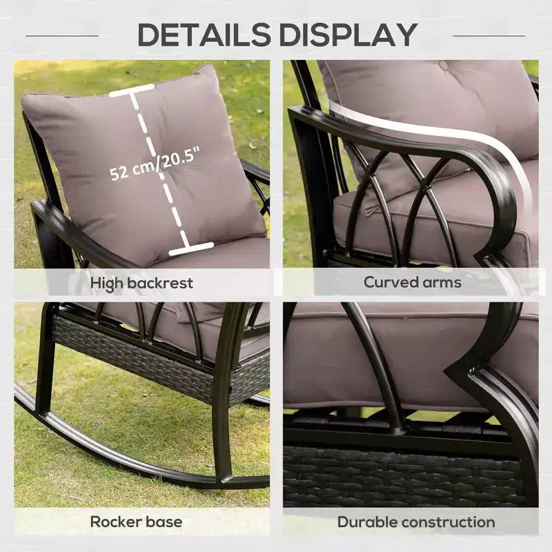 2 Piece Outdoor Wicker Rocking Chairs Rattan Porch Rockers with Cushions, Aluminum Frame for Garden, Patio
