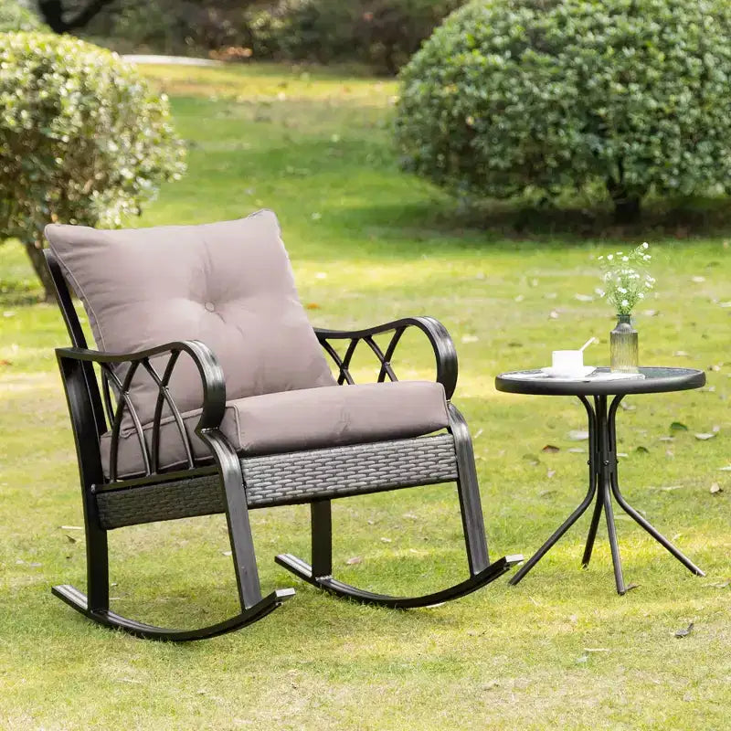 2 Piece Outdoor Wicker Rocking Chairs Rattan Porch Rockers with Cushions, Aluminum Frame for Garden, Patio