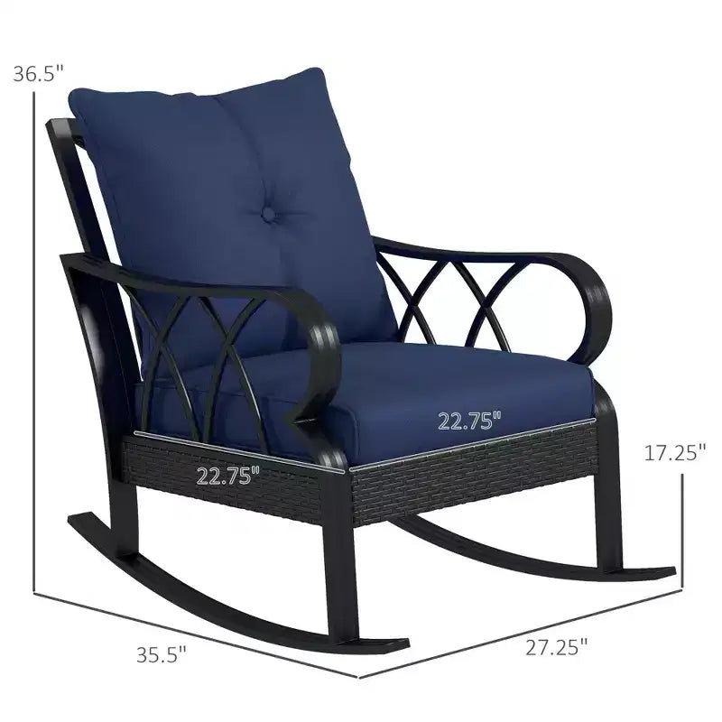 2 Piece Outdoor Wicker Rocking Chairs Rattan Porch Rockers with Cushions, Aluminum Frame for Garden, Patio