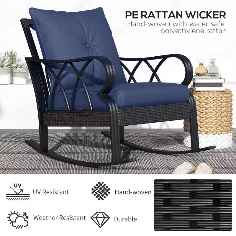 2 Piece Outdoor Wicker Rocking Chairs Rattan Porch Rockers with Cushions, Aluminum Frame for Garden, Patio