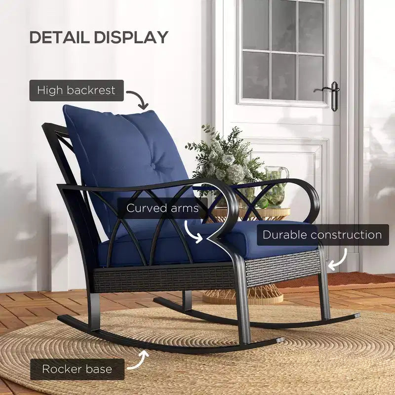 2 Piece Outdoor Wicker Rocking Chairs Rattan Porch Rockers with Cushions, Aluminum Frame for Garden, Patio