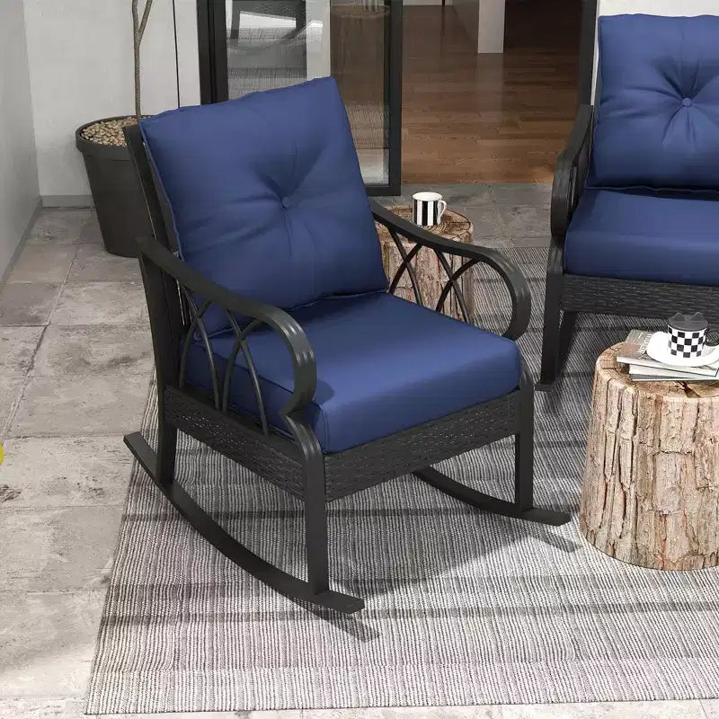 2 Piece Outdoor Wicker Rocking Chairs Rattan Porch Rockers with Cushions, Aluminum Frame for Garden, Patio